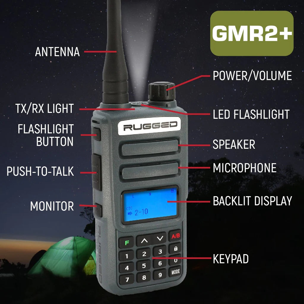 Rugged Radios - GMR2 PLUS GMRS and FRS Two Way Handheld Radio - Grey