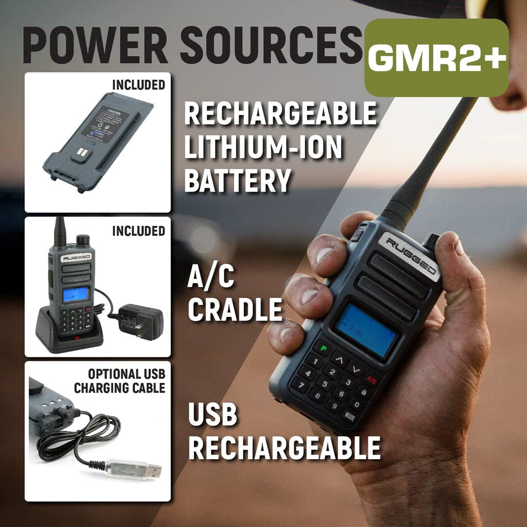 Rugged Radios - GMR2 PLUS GMRS and FRS Two Way Handheld Radio - Grey