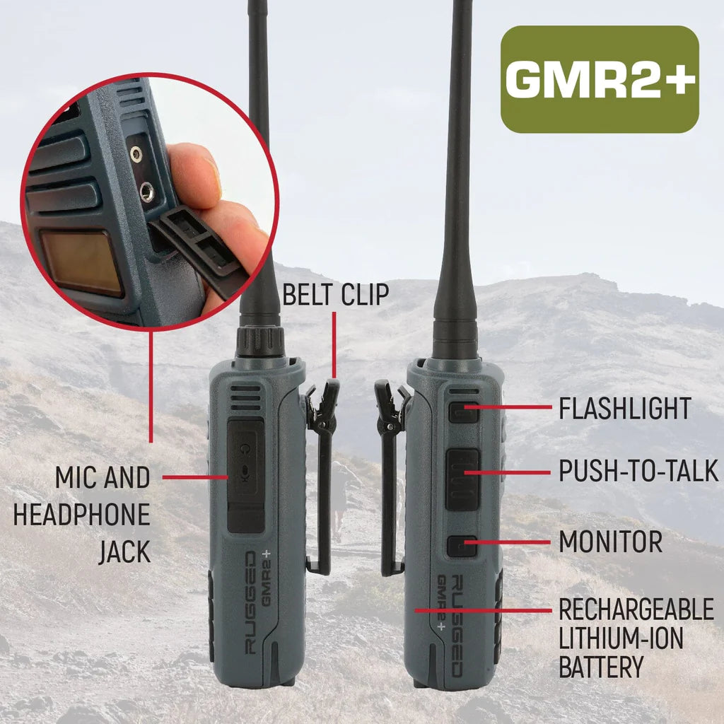 Rugged Radios - GMR2 PLUS GMRS and FRS Two Way Handheld Radio - Grey