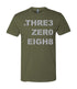 Front of Three Zero Eight T-Shirt in Military Green