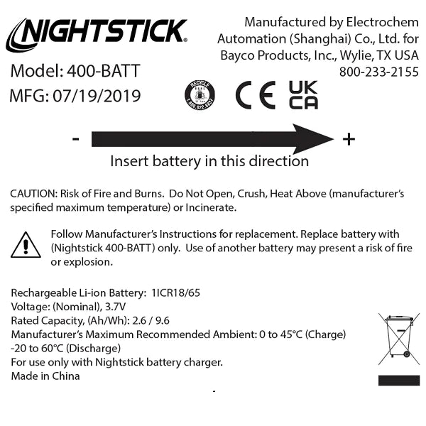 Nightstick - Replacement Li-Ion Battery - TAC-400/500 Series