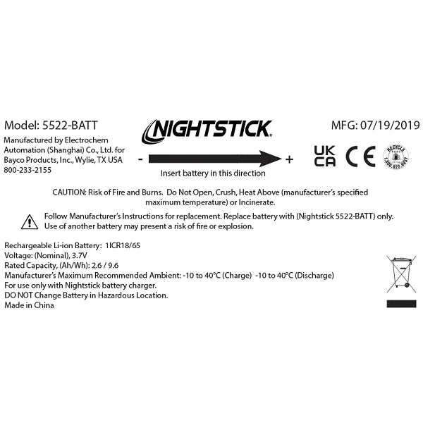 Nightstick - Replacement Li-Ion Battery - XPR-5522GMX