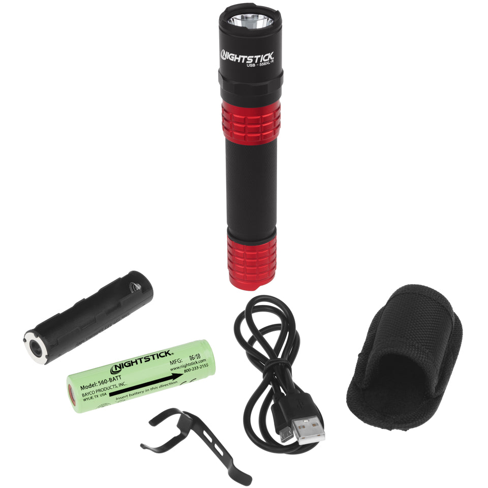 Nightstick - USB Tactical Flashlight w/Holster - Red