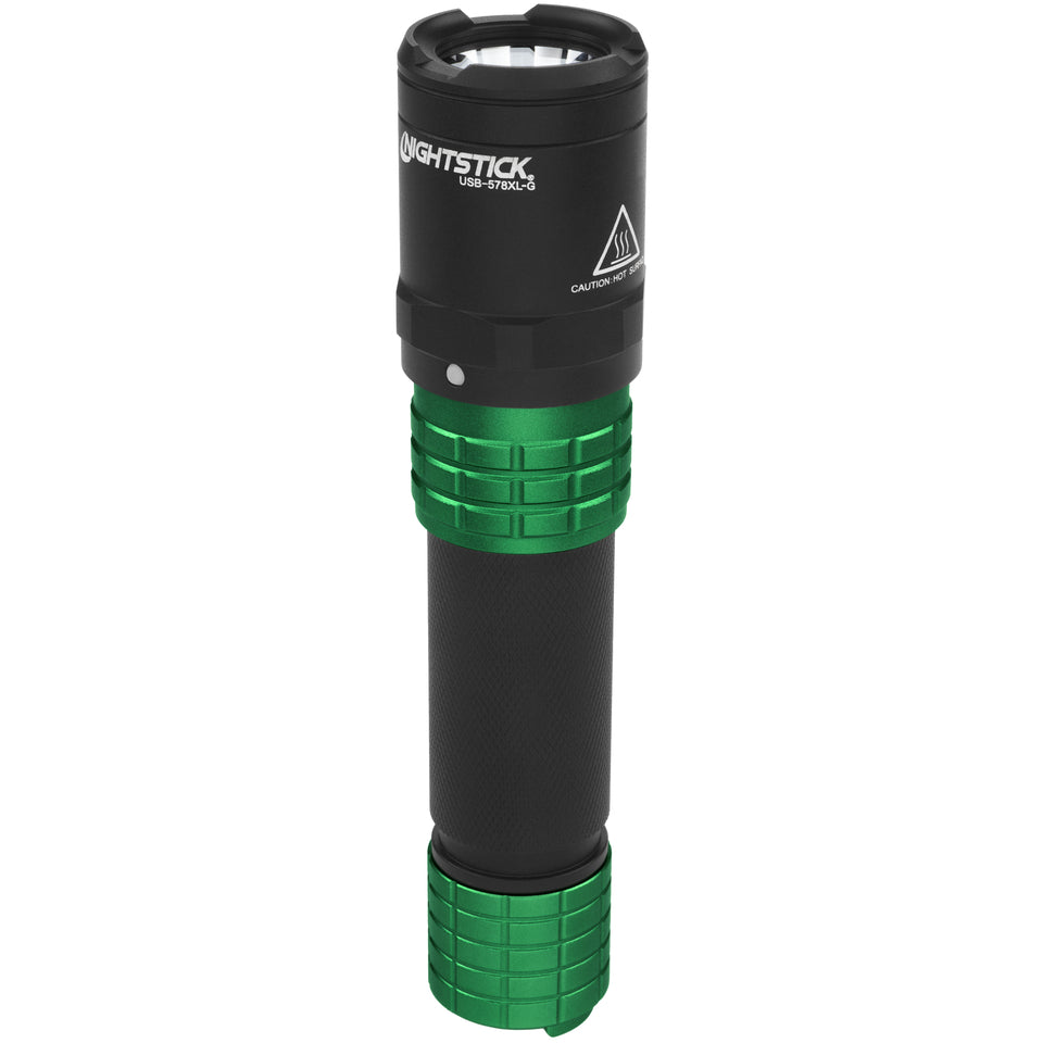 Nightstick - Metal USB Dual-Light Tactical Flashlight w/Holster - Li-Ion - Green