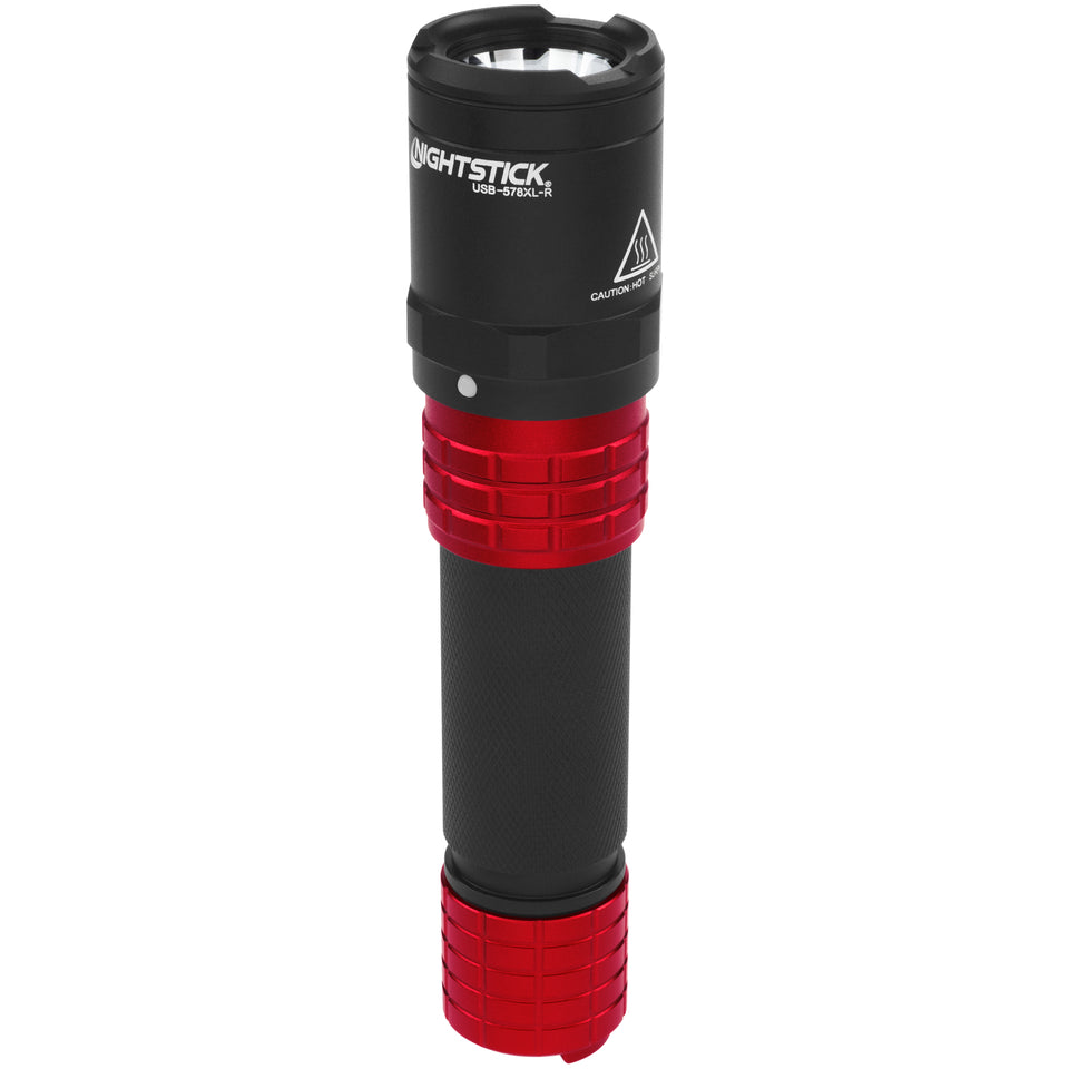 Nightstick - Metal USB Dual-Light Tactical Flashlight w/Holster - Li-Ion - Red