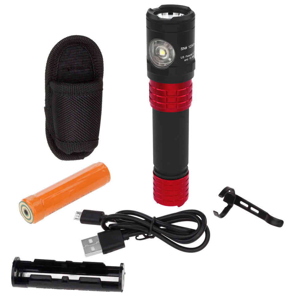 Nightstick - Metal USB Dual-Light Tactical Flashlight w/Holster - Li-Ion - Red