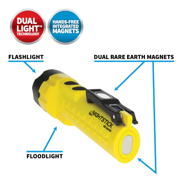 Nightstick - Dual-Light Flashlight w/Dual Magnets - 3 AA (not included) - Yellow