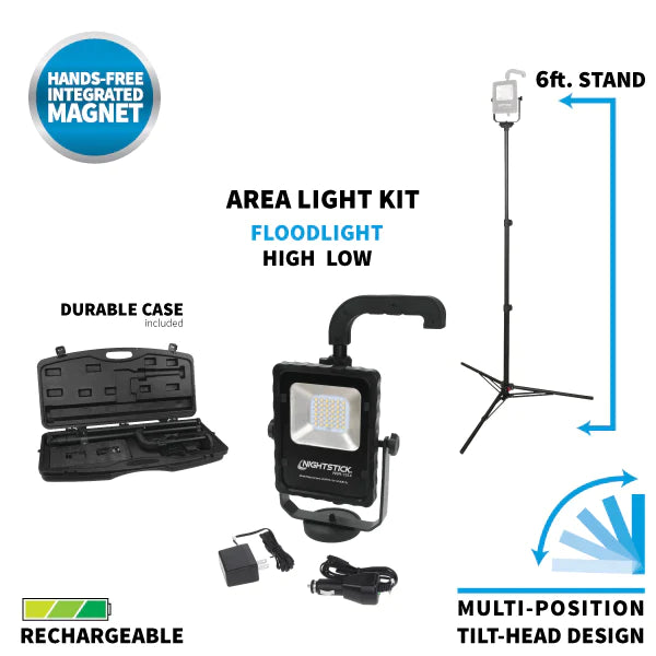 Nightstick - Scene Light w/Magnetic Base Kit w/6' Tripod & Carry Case - 1000L - Li-Ion - Black