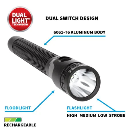 Nightstick - Metal Full-Size Dual-Light Flashlight - Li-Ion - Black