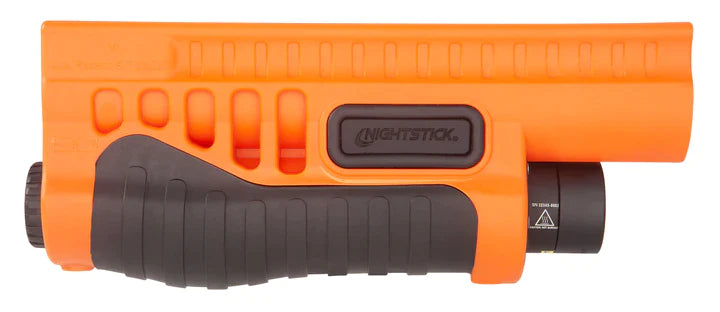 Nightstick - Polymer Shotgun Forend Light w/Green Laser - 12ga Mossberg® 500/590/590A1/Shockwave - 2 CR123 - Less Lethal Orange