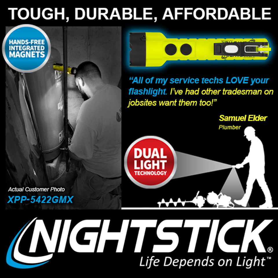 Nightstick - Intrinsically Safe Dual-Light Flashlight w/Magnets - 3 AA (not included) - Green - UL913